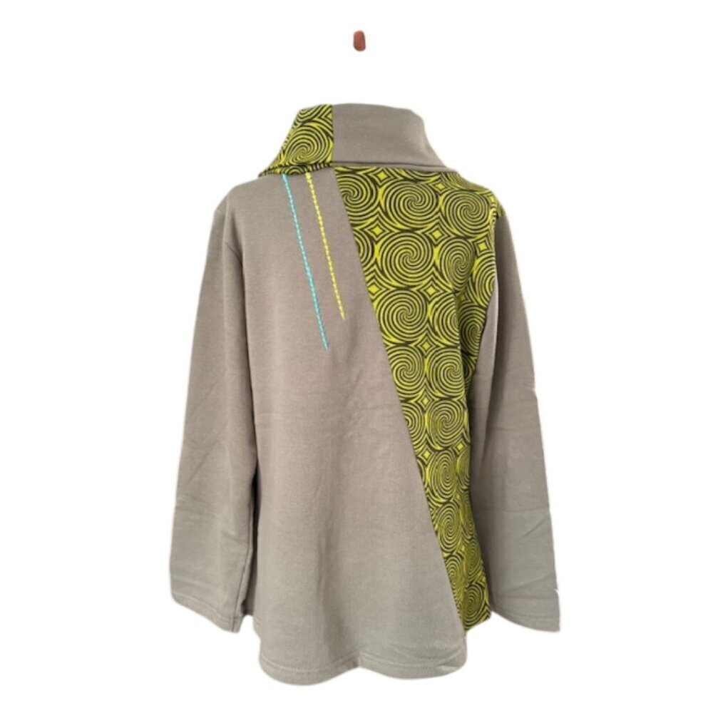 Boho Hippie Retro Trippy Green Embroidered Women's Sweatshirt Cowl Neck Lrg NWOT - Picture 12 of 16